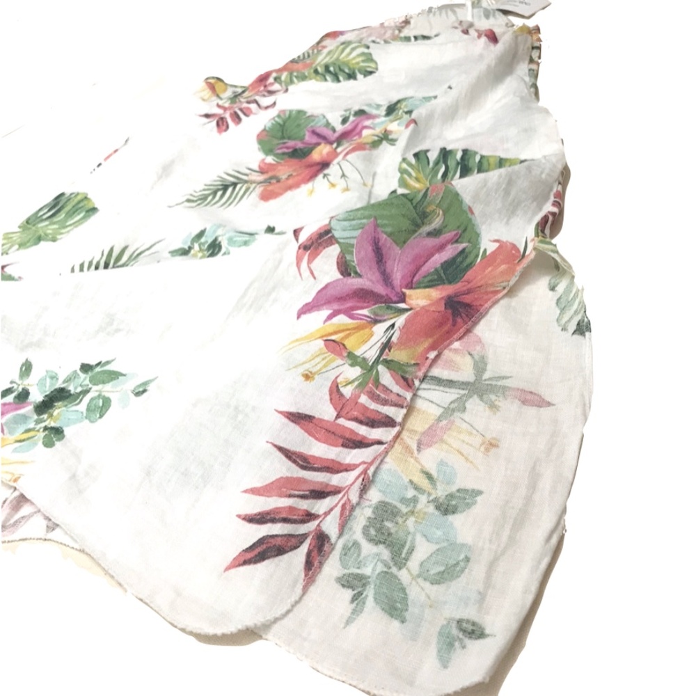 Lungo L'arno Linen Dress Womens Size Large White Floral Midi Coastal Beach - Picture 5 of 8